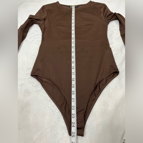 Zara Women’s Long Sleeve Round Neckline Pullover Bodysuit Brown Size Small - Picture 8 of 9